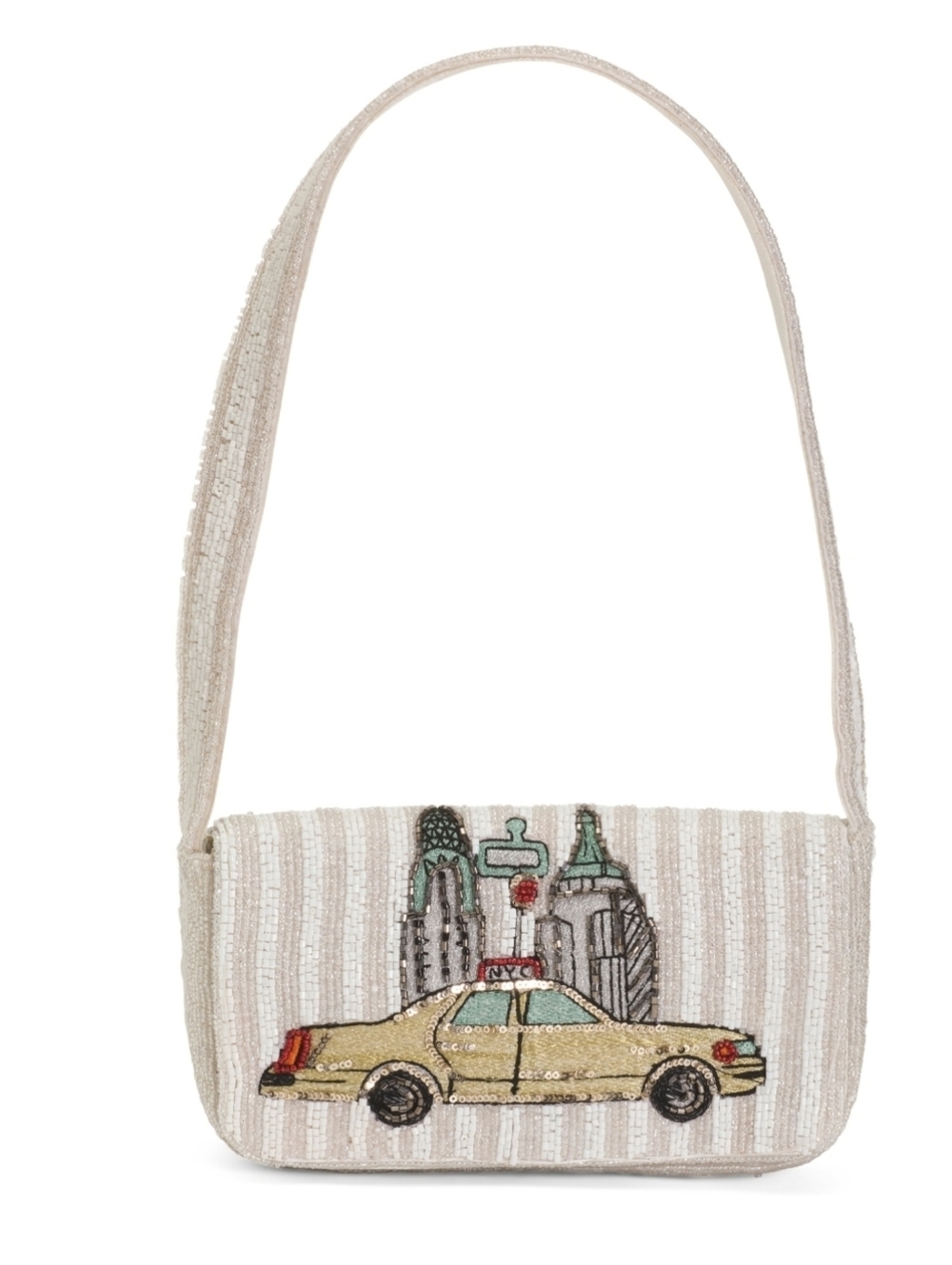 💛▪️Made In India▪️ Iconic NYC Beaded Taxi Cityscape striped Shoulder Bag